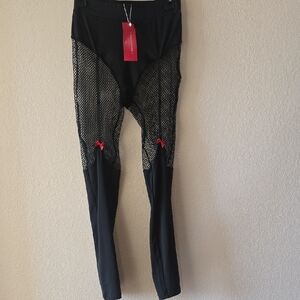 SHEIN Icon Black and Red High-Waist Mesh Leggings